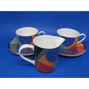 Victoria & Beale Accents  Set Of 2 Flat Coffee Cups & 2 Saucers  With Creamer EC